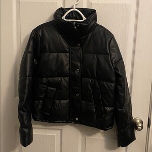 NWOT Hollister Black Faux Leather Puffer Jacket